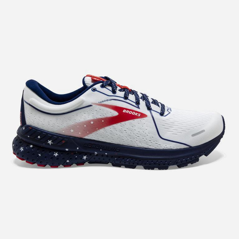 Brooks Adrenaline Gts 21 Mens Road Running Shoes - White/Blue/Red - Philippines (043987TEN)